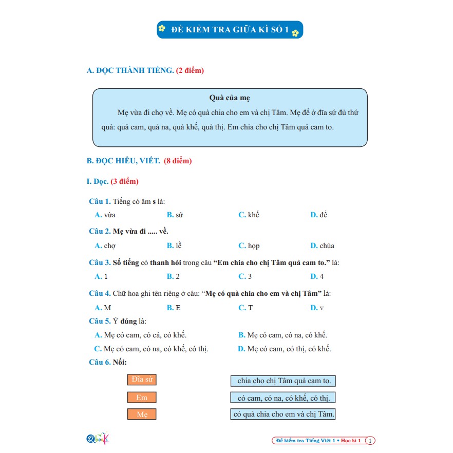 Sách - Combo Đề Kiểm Tra Toán và Tiếng Việt 1 - Cánh Diều - Học Kì 1