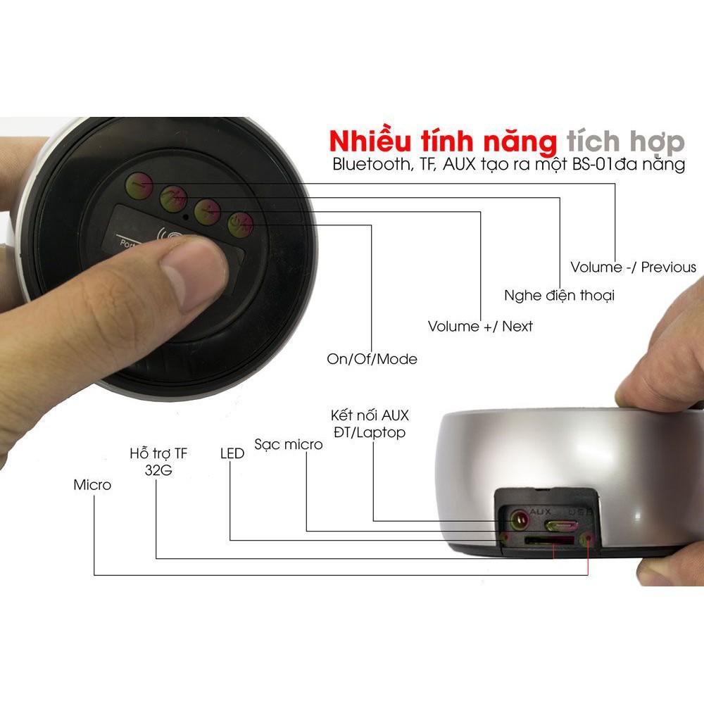 Loa bluetooth cầm tay mini BS01 tiện dụng, vỏ kim loại siêu bền, nghe nhạc không dây, bass rõ ràng 