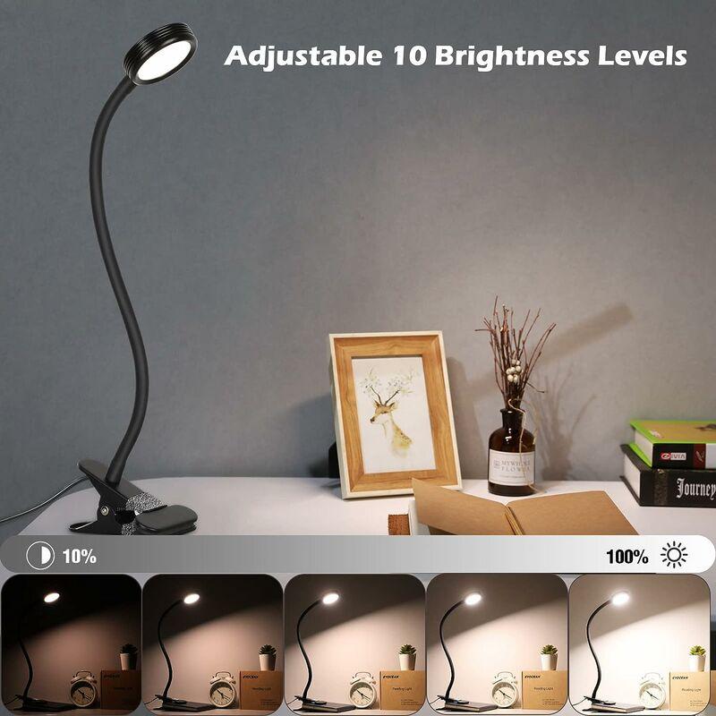 LED Clip Desktop với Clip đọc, Điều khiển ánh sáng, Bảo vệ Mắt cho Văn phòng và Nhà, 360 ° linh hoạt, với cáp USB và bộ chuyển đổi màu đen