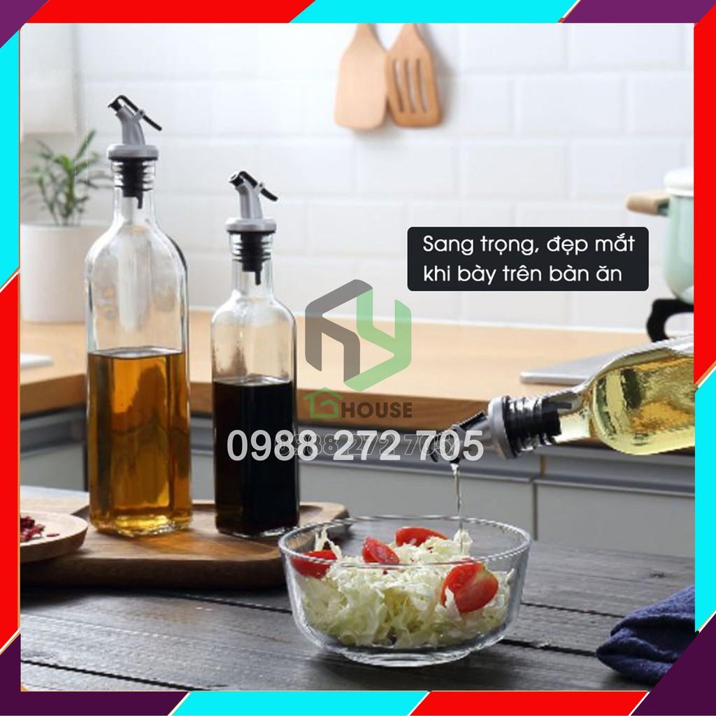 Bộ chai rót gia vị thủy tinh - bình đựng dầu nước mắm nước tương có vòi rót - thủy tinh không chì