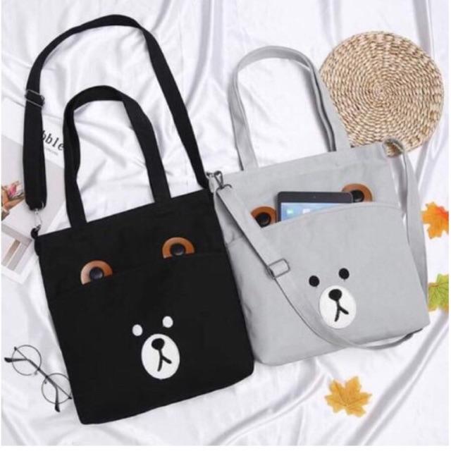  TÚI TOTE CON GẤU mang hai kiểu thời trang kiểu mới hai tai siêu kute có khóa kéo vừa A4 style kitishop