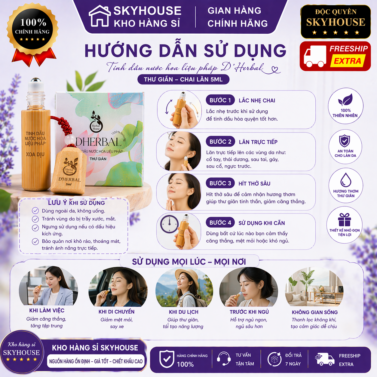 Tinh dầu nước hoa thư giãn trị liệu DHERBAL độc quyền DAMODE chai 5ml tinh dầu nước hoa giảm stress chính hãng