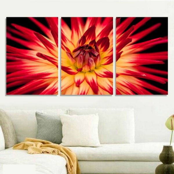 Bộ 3 Tranh Canvas Viền Composite Trang Trí "Hoa Đỏ" W301