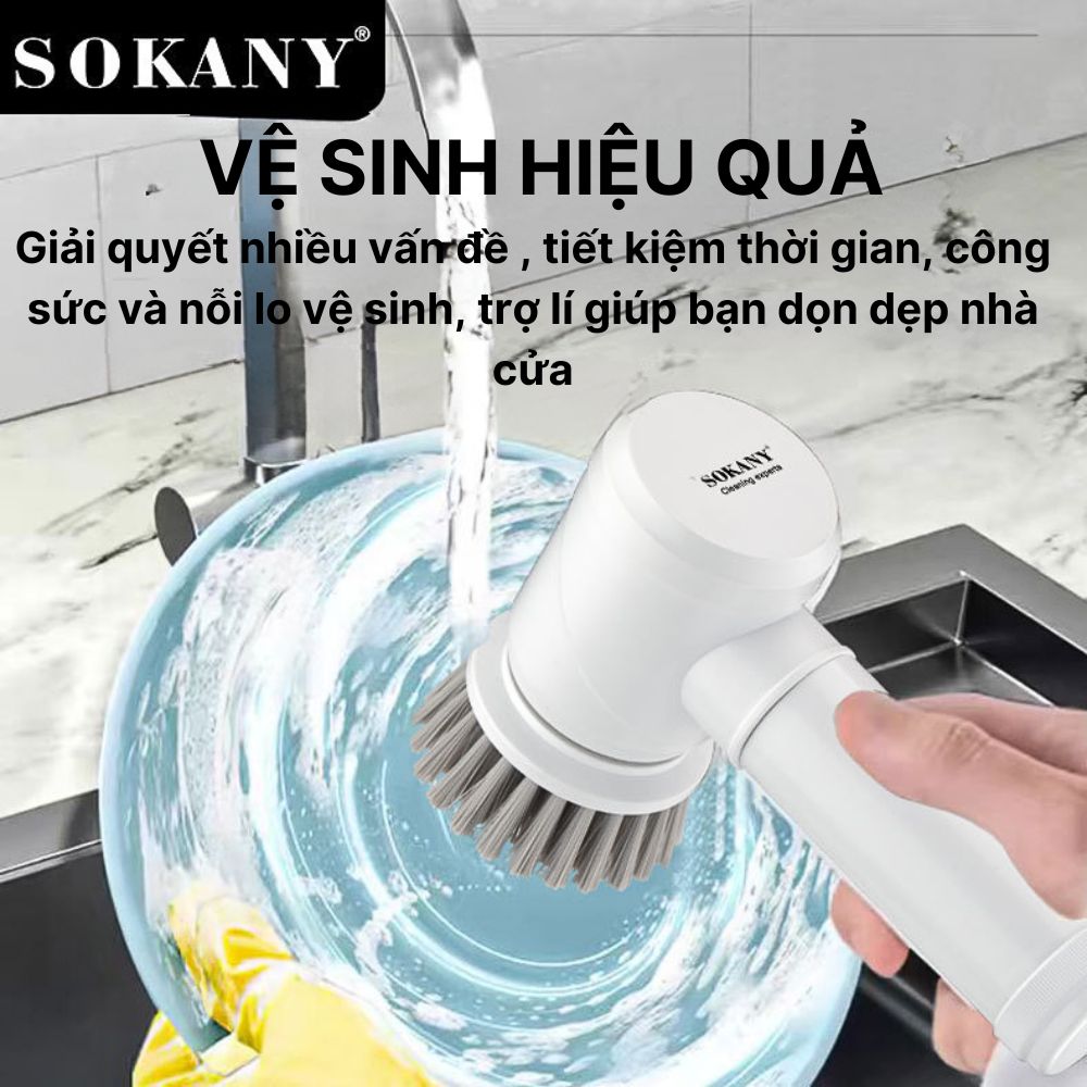 Máy cọ rửa nhà bếp cầm tay đa năng 5IN1 Sokany SK-12009 dụng cụ cọ rửa nhà bếp, bồn rửa mặt, đánh giày, có sạc pin tiện lợi - HÀNG CHÍNH HÃNG