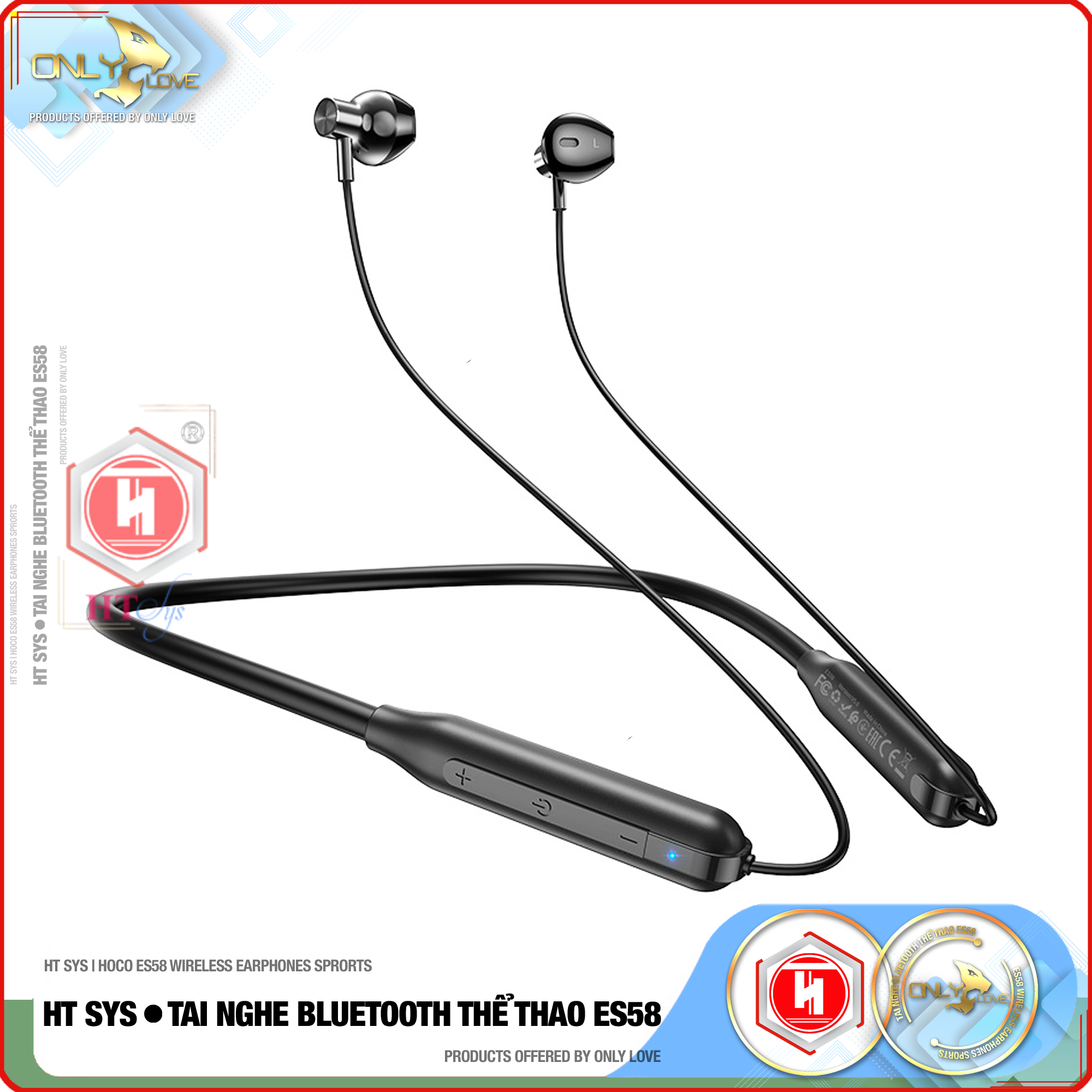 Tai Nghe Bluetooth Thể Thao HT SYS hoco ES58 Wireless Earphones  - Thời Gian Đàm Thoại Và Nghe Nhạc 15H - Bluetooth V5.0 - Âm BASS Cực Hay - Tương Thích Tất Cả Dòng Máy - Hàng Nhập Khẩu