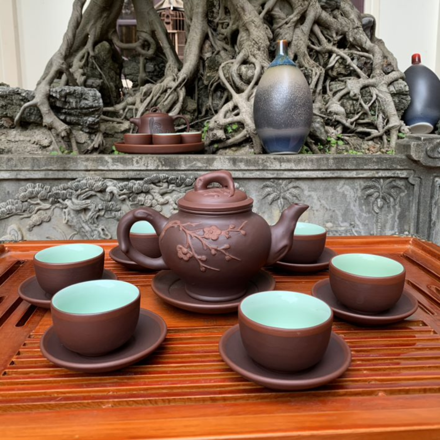 Bộ ấm chén uống trà cao cấp , bộ ấm trà Bát Tràng - trường sa báo xuân cao