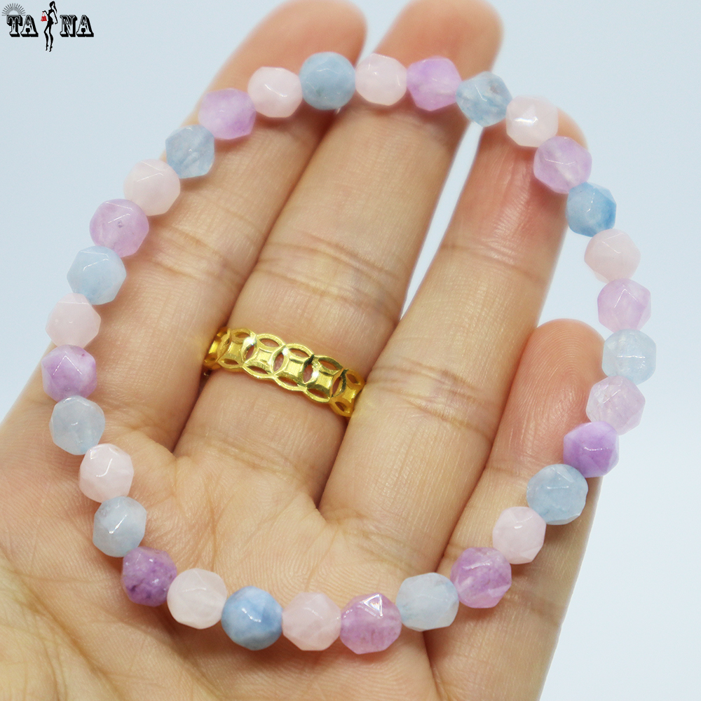 Vòng tay đá thạch anh hỗn hợp cắt giác 6mm