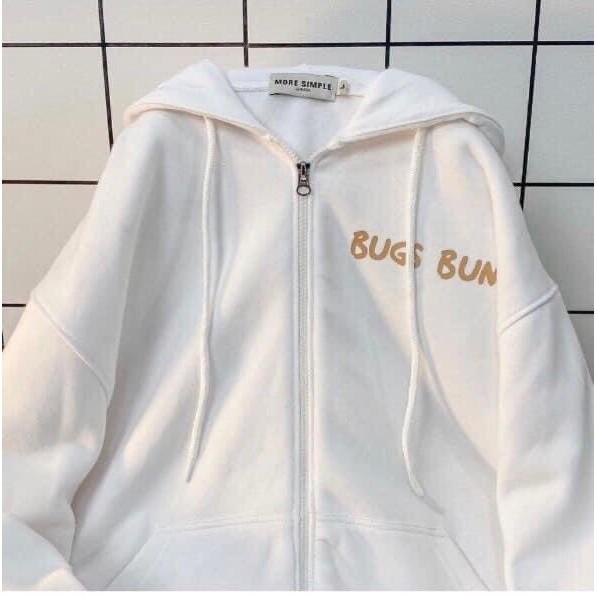 Áo khoác nam nữ Thỏ Bunny dài tay có mũ nỉ bông khóa kéo đen trắng unisex form rộng hoodie hàn quốc