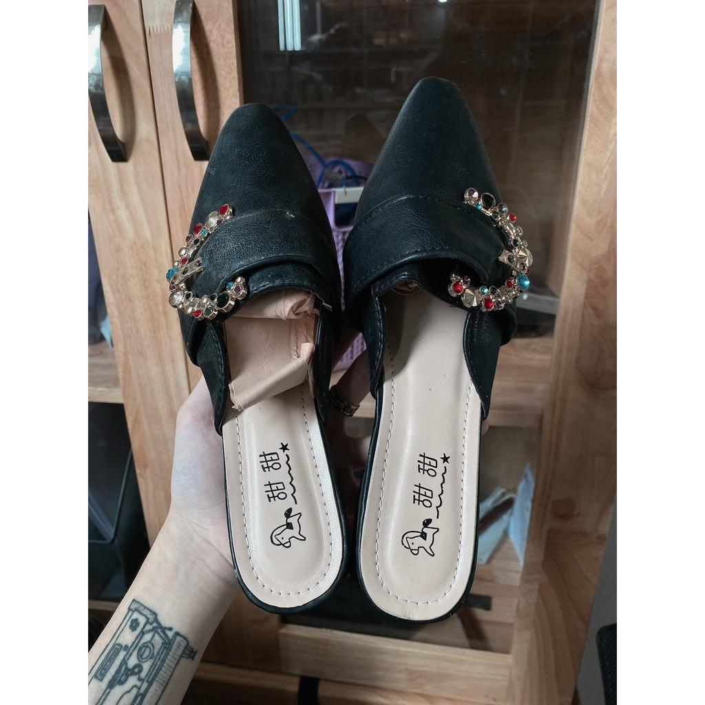 Giày sục da đính khuy đá - sục C đá