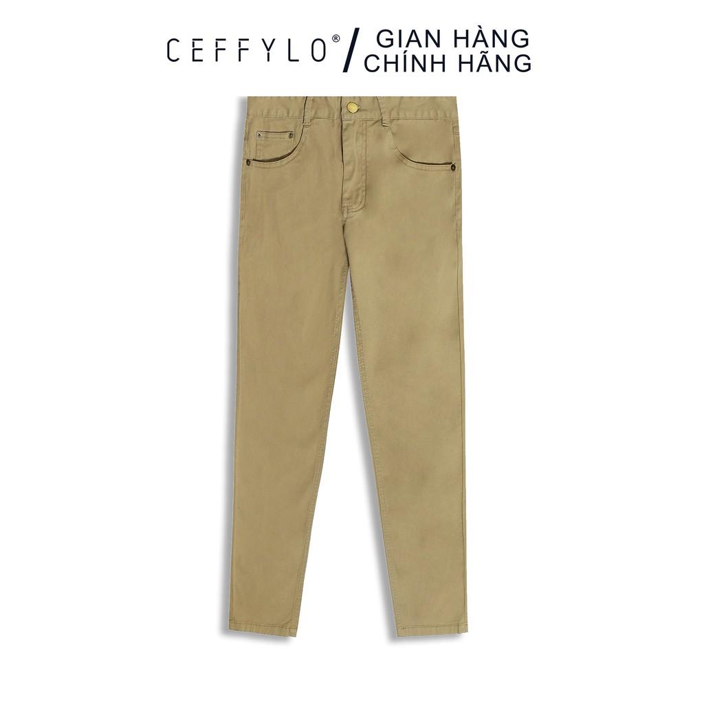 Quần Khaki Túi Jeans trơn Be CEFFYLO, Form Slimfit, Co Giãn