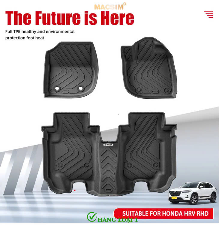 Thảm lót sàn ô tô (sd4) 1 lớp cao cấp dành cho xe Honda HRV 2023+ (sd4) nhãn hiệu Macsim chất liệu TPE màu đen