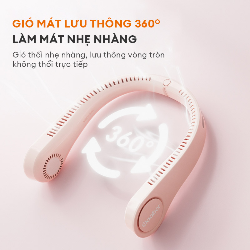 Quạt đeo cổ tích điện GAABOR FL03M-PK01A tiện lợi mang đi học, đi chơi, tập GYM - HÀNG CHÍNH HÃNG