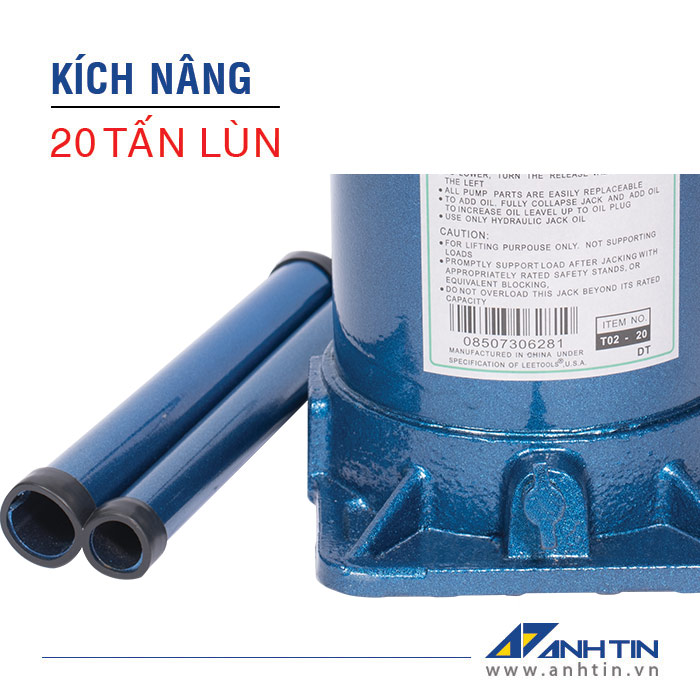 Con đội 20 tấn lùn | Kích nâng xe ô tô xe tải | Kích thủy lực | 20 tấn lùn | Chiều cao nâng 85mm | Chiều cao ren 70mm