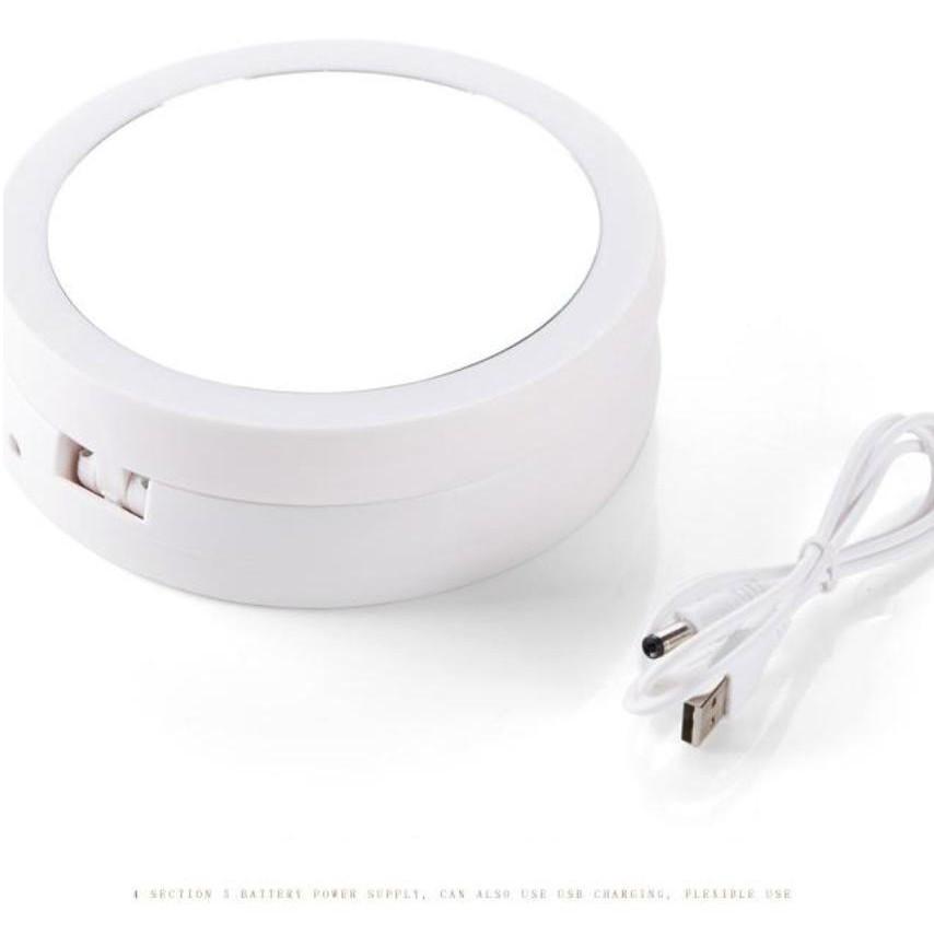 Gương trang điểm xếp gọn xoay 360 độ hai mặt kèm đèn LED - ShopToro - AsiaMart