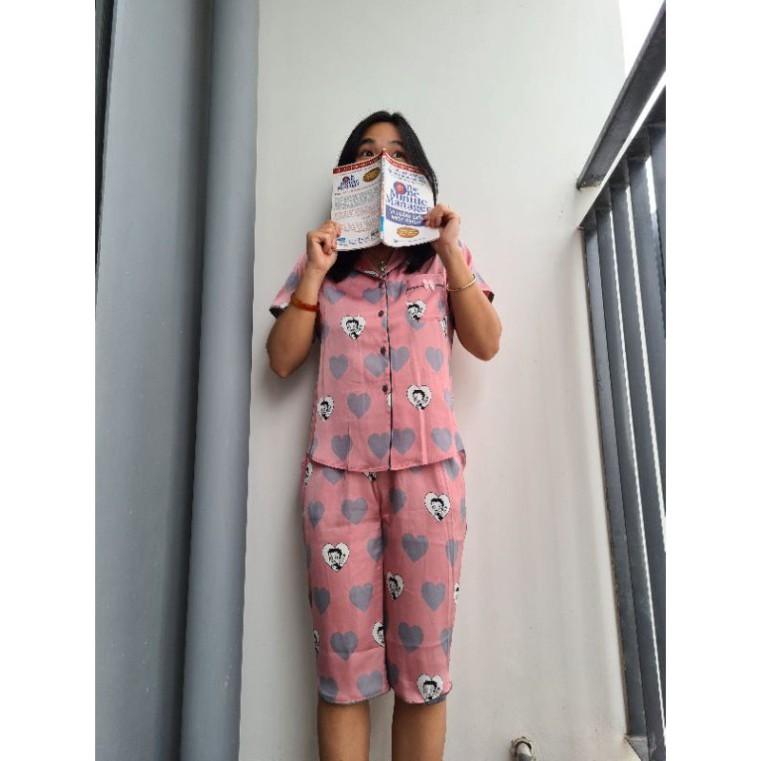 Freeship Bộ mặc nhà nữ tim hồng, bộ pijama lụa satin cao cấp, hàng thiết kế quần lửng, quần đùi có size nhiều màu