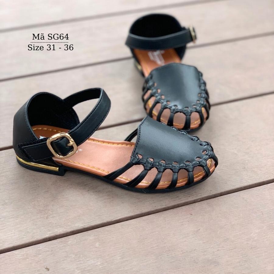 Giày sandal cho bé gái BIBIKIDS rọ bít mũi màu đen kiểu dáng búp bê duyên dáng phong cách Hàn Quốc 6 - 12 tuổi SG64