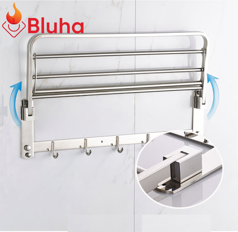 Giá treo khăn - Vắt Khăn tắm, Giá treo khăn tắm inox 304 BLUHA Đa năng 2 tầng, có móc treo quần áo Cao Cấp