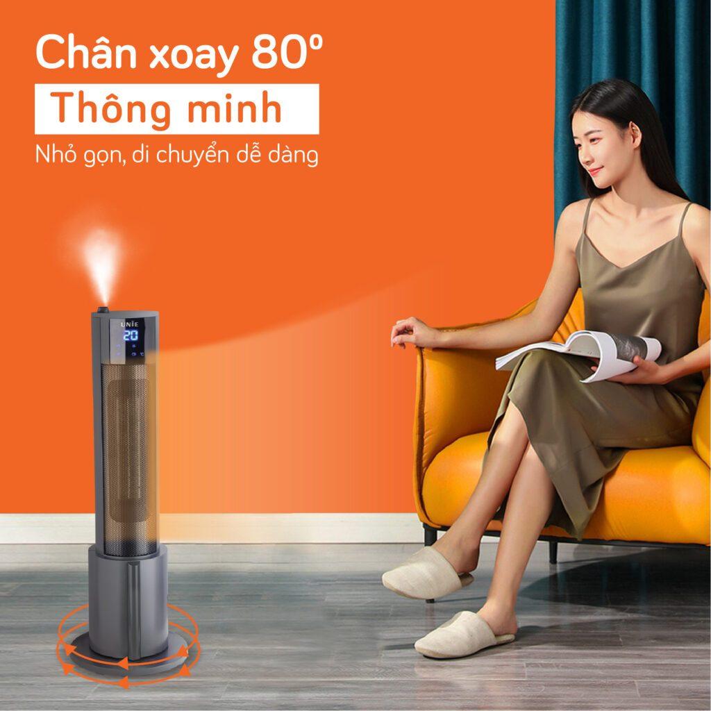 Máy Sưởi Gốm Unie UE129, Công Suất 2200w - Điều Khiển Từ Xa, Phun Hơi Bù Ẩm, Hàng Chính Hãng