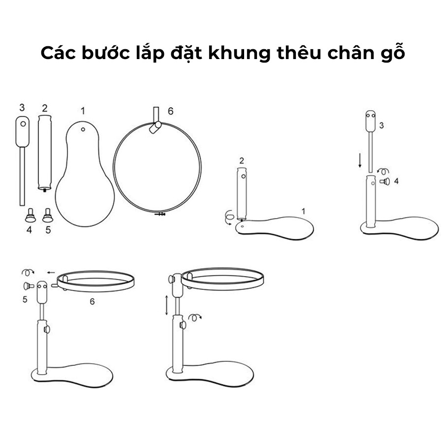 Khung Thêu Chân Gỗ Điều Chỉnh Được Độ Cao Tiện Lợi