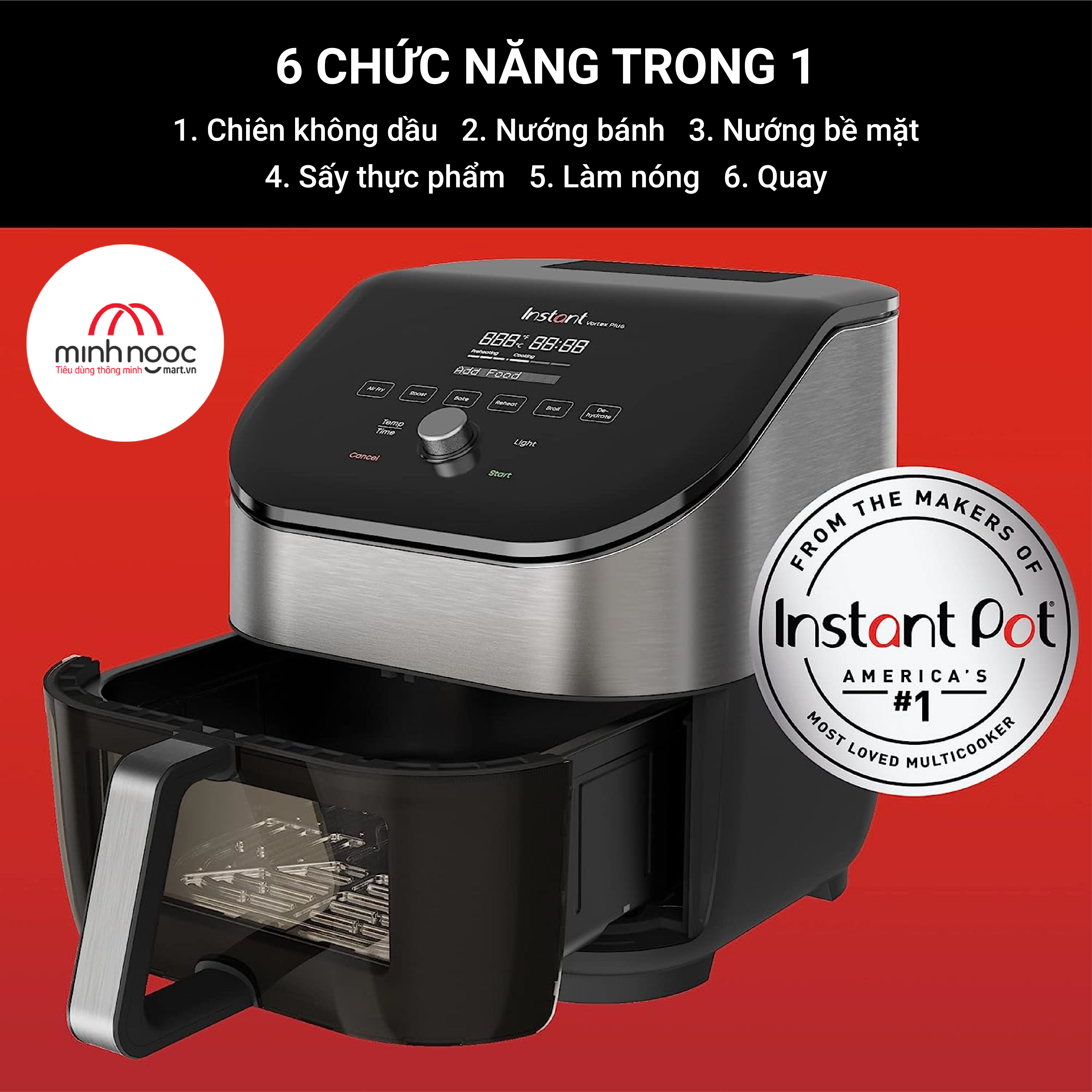 [ Hàng chính hãng ] Nồi chiên không dầu Instant Vortex Plus ClearCook, Dung tích 5,7 lít, 6 chức năng trong 1 nồi (Vortex Clearcook 6 in 1)