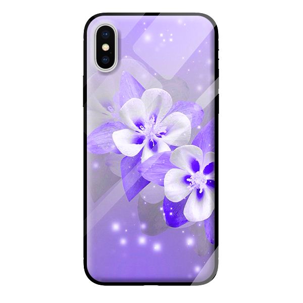 Ốp kính cường lực cho iPhone XS MAX mẫu nền hoa tím 1 - Hàng chính hãng
