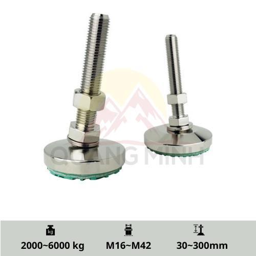 Chân tăng chỉnh chiều cao tự lựa, chịu lực, inox 304, thép mạ, đế cao su M16, M20, M24, M30, M36, M42 - SMACK/SMACKS