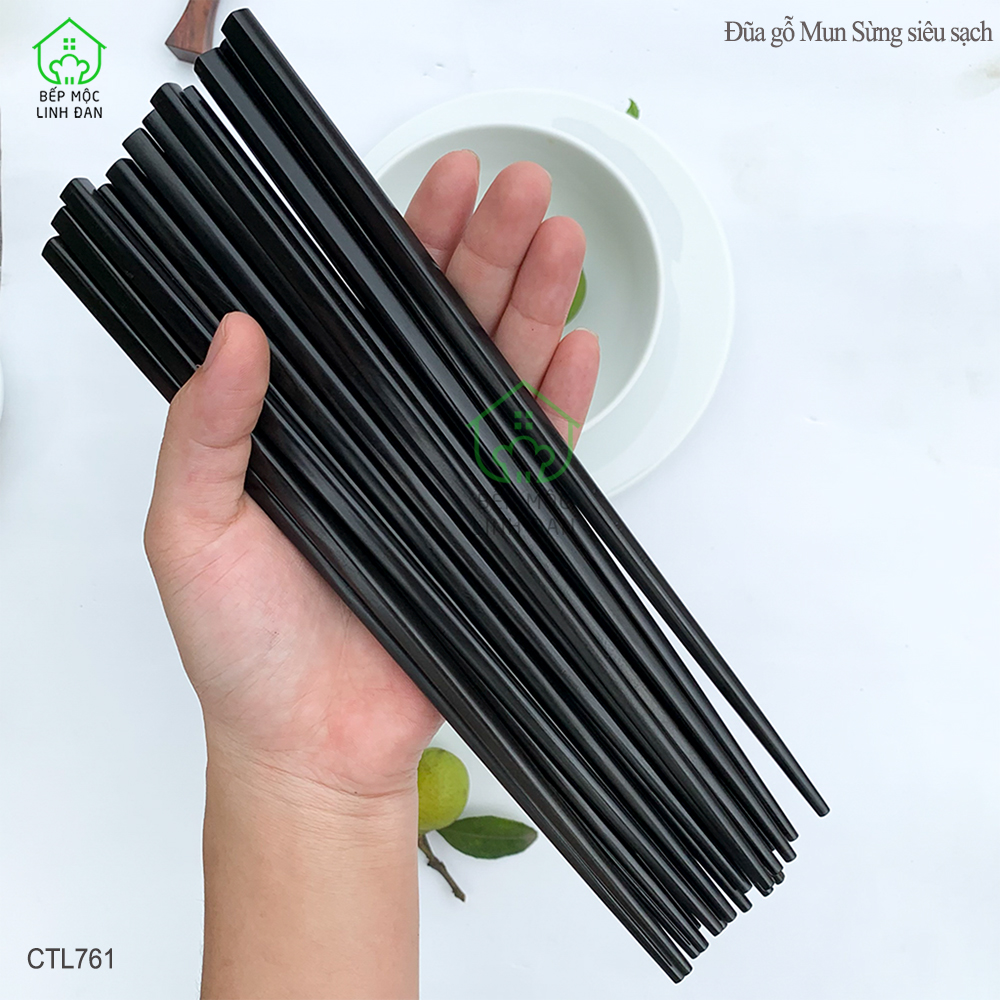 (5 Đôi) Đũa Nhật gỗ Mun Sừng Tự Nhiên Cao Cấp HAHANCO [CTL761-5] Đầu Gắp Thon Nhỏ