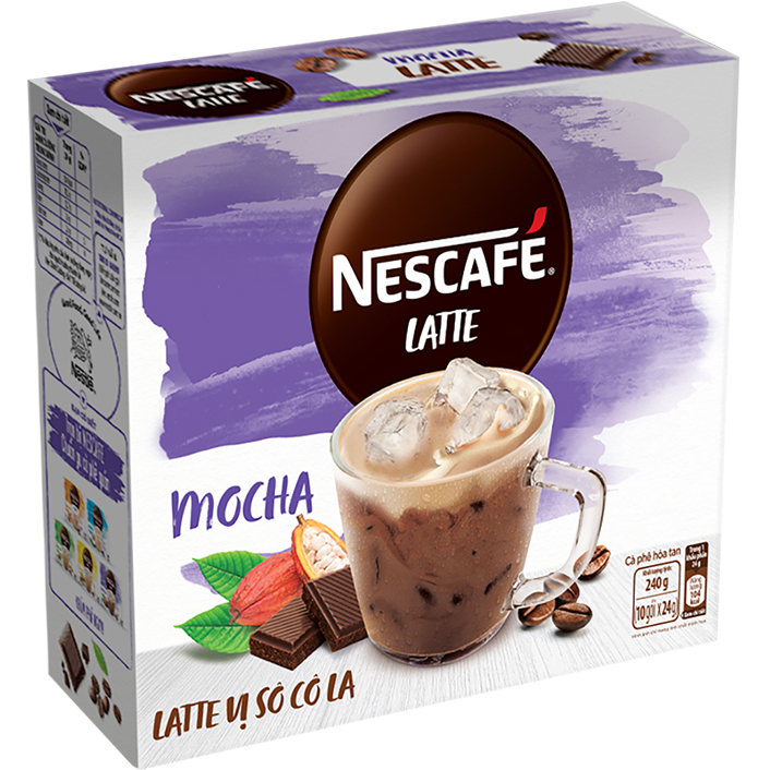 Combo 4 hộp cà phê hòa tan Nescafé Latte vị sô cô la (Hộp 10 gói x 24g) - [Tặng bộ 3 thố thuỷ tinh Nescafé]