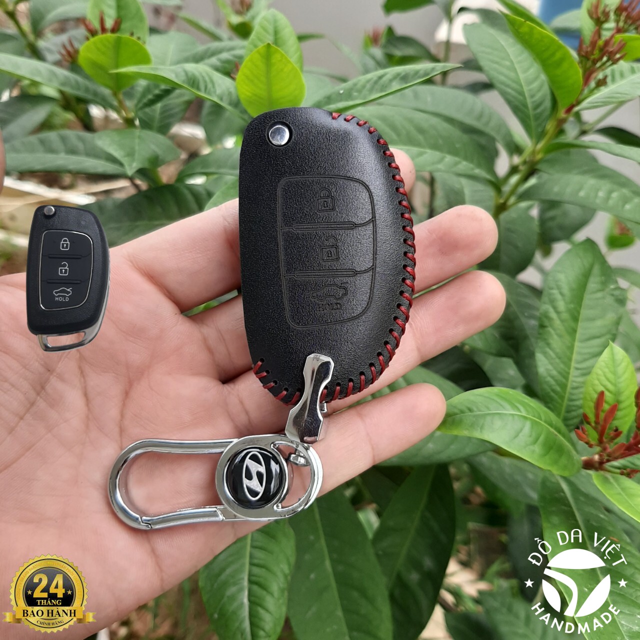 Bao da chìa khoá HYUNDAI I10 bản thiếu, accent đời cũ, solati, Chìa gập bảo hành 2 năm (móc khóa inox sang trọng)