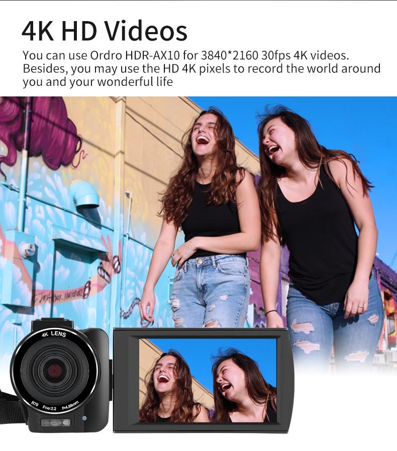 Máy Quay Phim Ordro AX10 4K Camara Chuyên Nghiệp 30MP 60FPS 30X Zoom Kỹ Thuật Số Vlog HỒNG NGOẠI Nhìn Xuyên Đêm WiFi YouTube Quay Video