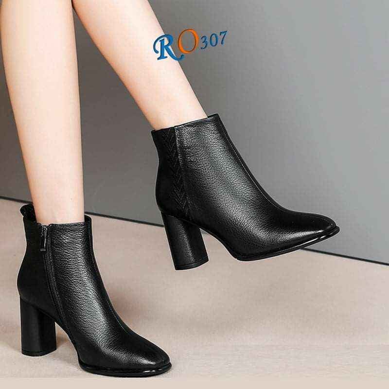 [VIDEO/ẢNH THẬT] Boots thời trang nữ cổ cao, da lì cao cấp ROSATA RO307 6.5p gót trụ - đen, nâu - HÀNG VIỆT NAM - BKSTORE