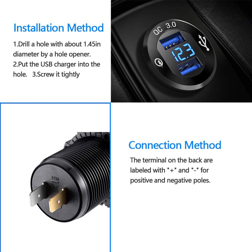Cốc Sạc Điện Thoại Qc3.0 Hai Cổng Usb 3.0 Chống Thấm Nước Nhanh Bằng Nhôm Cho Xe Hơi