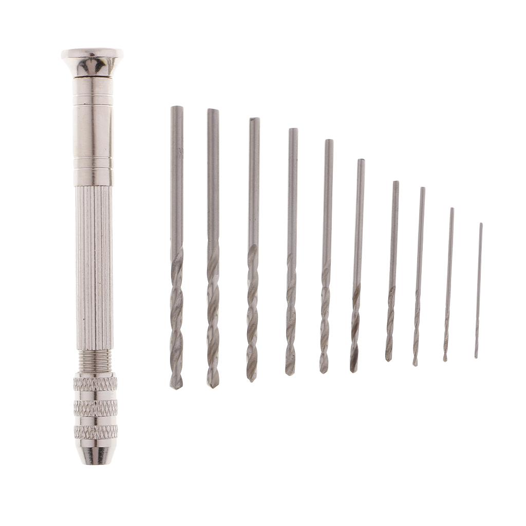 11 Mini Micro Twist Hand Drill 0.8-3mm Bits Set Hand Pin Vise Jewelry Tools