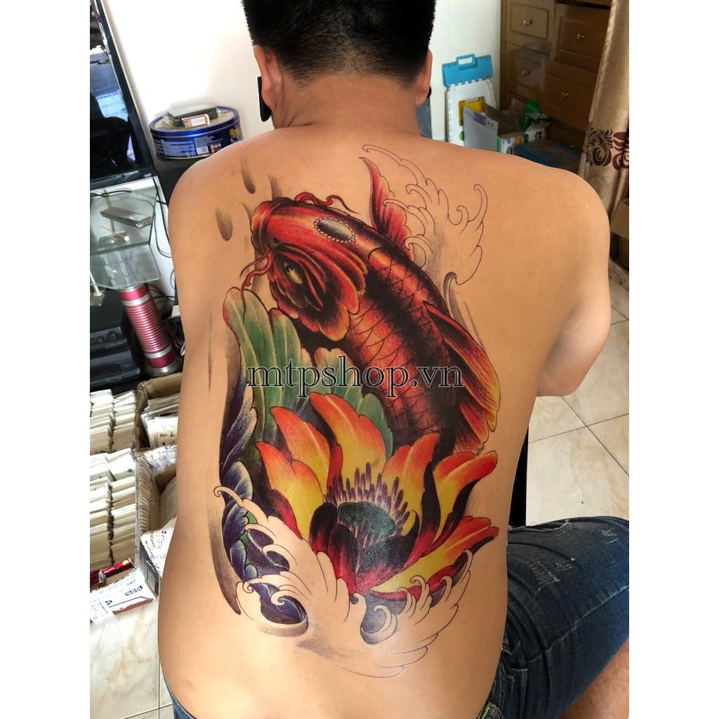 Hình xăm dán kín lưng cao cấp cá chép màu 34x48cm