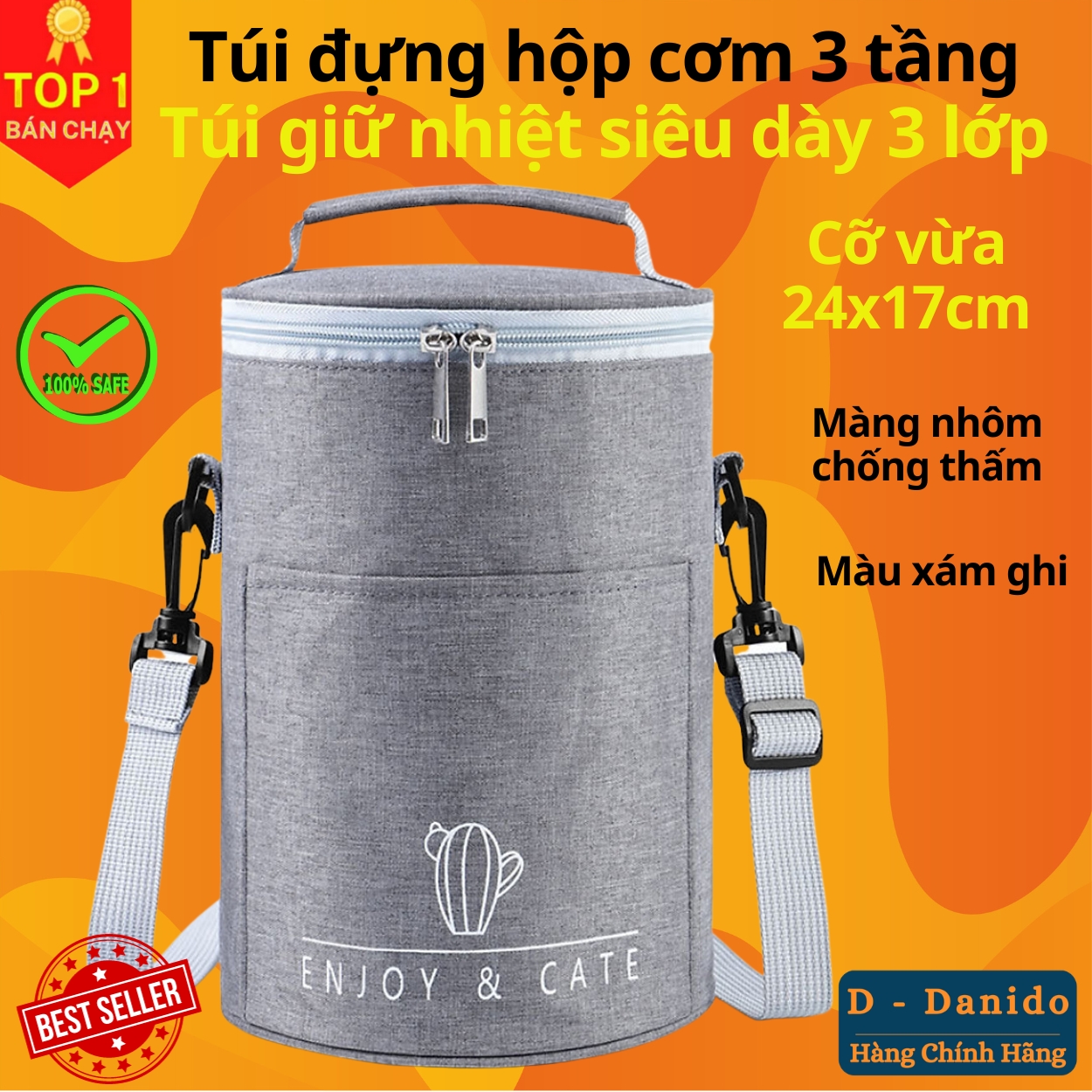 Túi Giữ Nhiệt Đựng Hộp Cơm Văn Phòng Siêu Dày 3 Lớp Chống Thấm Cao Cấp Chính Hãng