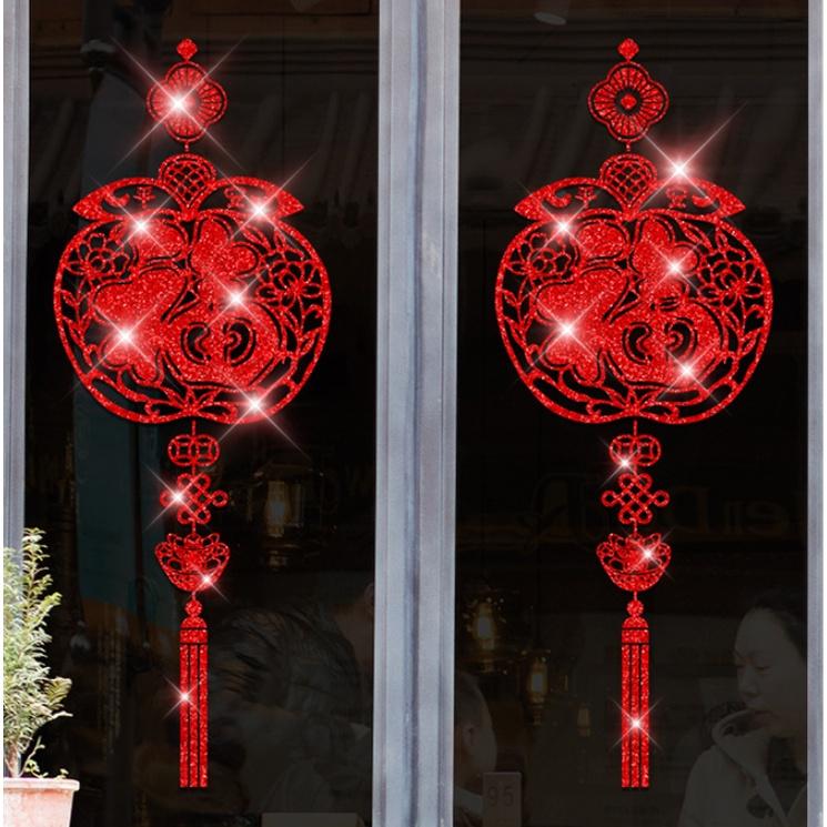 Decal trang trí dán tết - CHỮ PHÚC KIM TUYẾN LỒNG TÁO