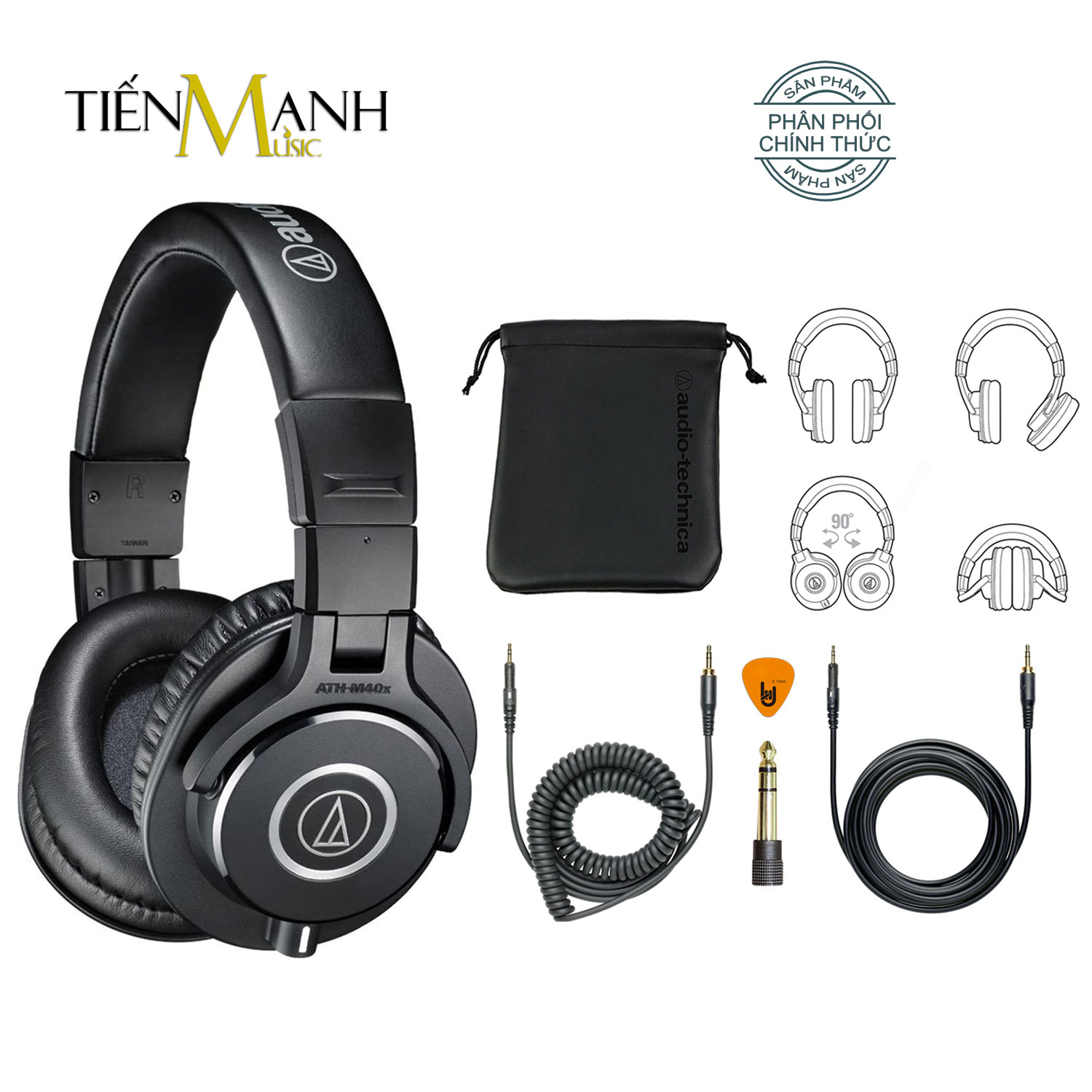 Tai Nghe Kiểm Âm Audio Technica ATH-M40X Studio Monitor Headphones Professional ATH M40X - Kèm dây line 3m, 3m dây xoắn, đầu chuyển 3.5-6.3mm, Túi Đựng, Móng Gẩy DreamMaker