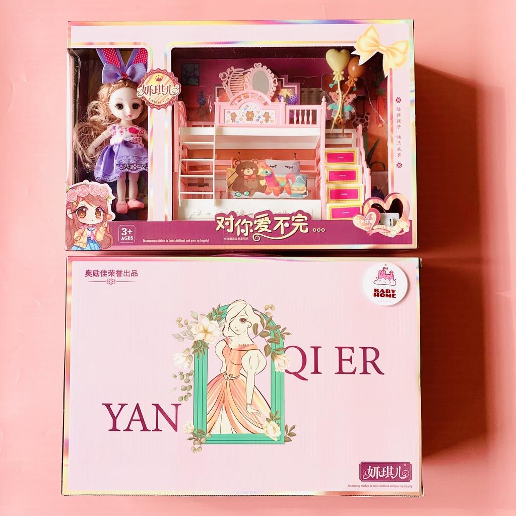 Đồ chơi Ngôi nhà Búp bê Barbie 15cm đóng hộp quà tặng cho bé gái kèm đèn nhấp nháy