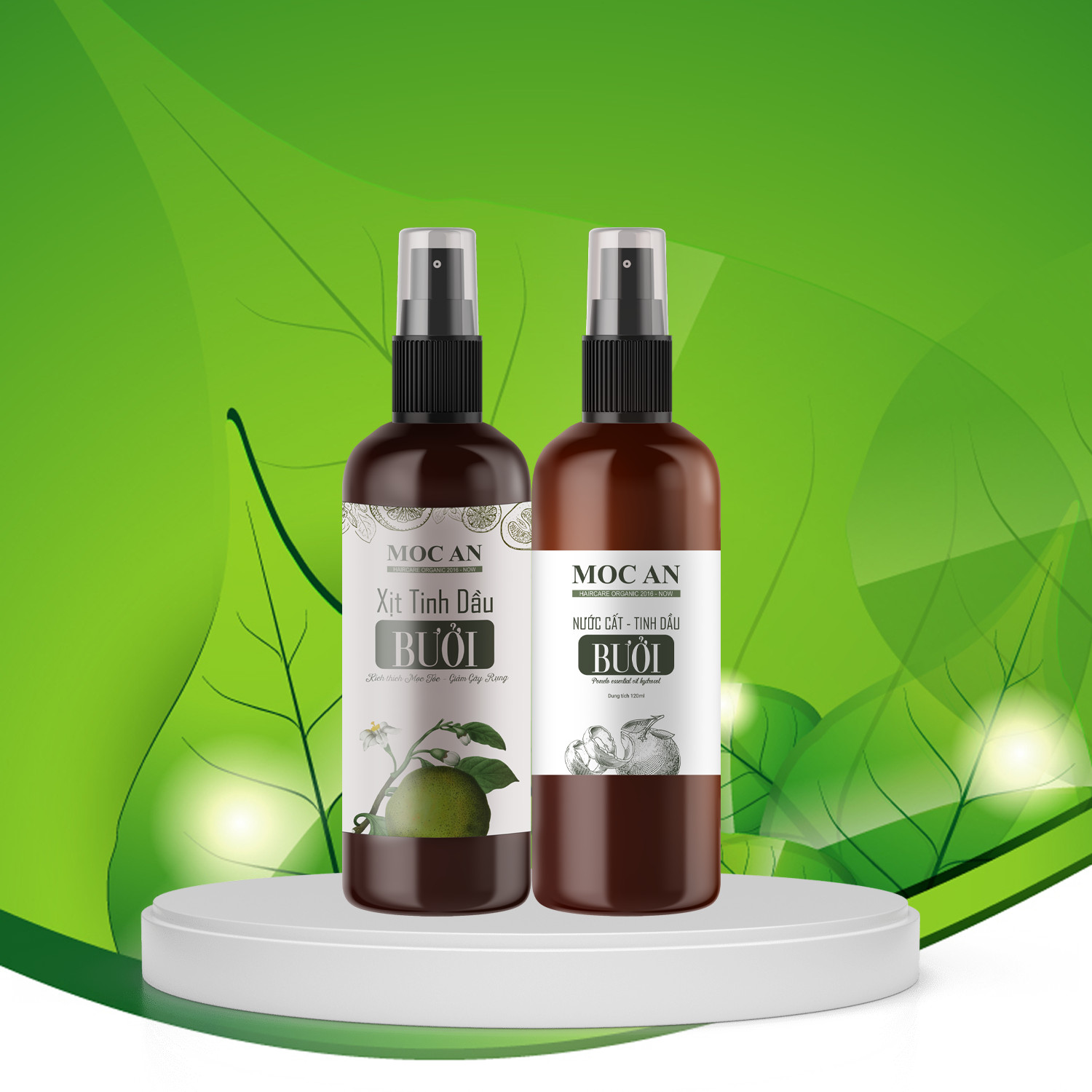 Combo Xịt Tinh Dầu Vỏ Bưởi Da Xanh + Nước Chưng Cất Tinh Dầu Vỏ Bưởi Xanh Mộc Ân Haircare