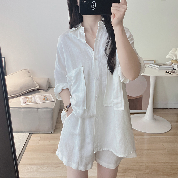 Áo sơ mi nữ dài tay form rộng linen Đũi Việt thiết kế basic trẻ trung năng động
