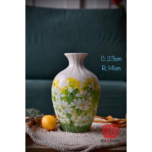 Bình hoa sứ bát tràng men mát cúc hoạ mi