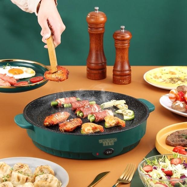 Chảo nướng điện đa năng size 26cm siêu chống dính Bếp nướng điện mini Hàn Quốc - Hàng nhập khẩu