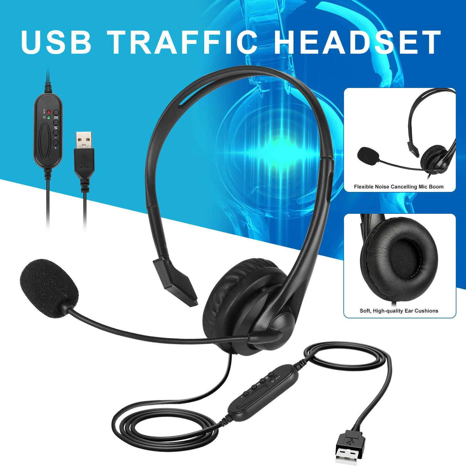 USB Computer Headset Wired Business Ear Headphone for Call Center PC Laptop Chat