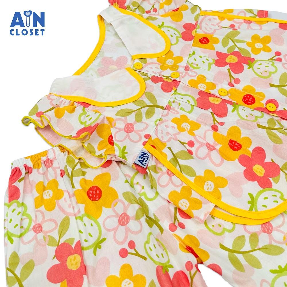 Bộ quần áo Lửng bé gái hoạ tiết Hoa Cam Cotton - AICDBGCPNRPG - AIN Closet