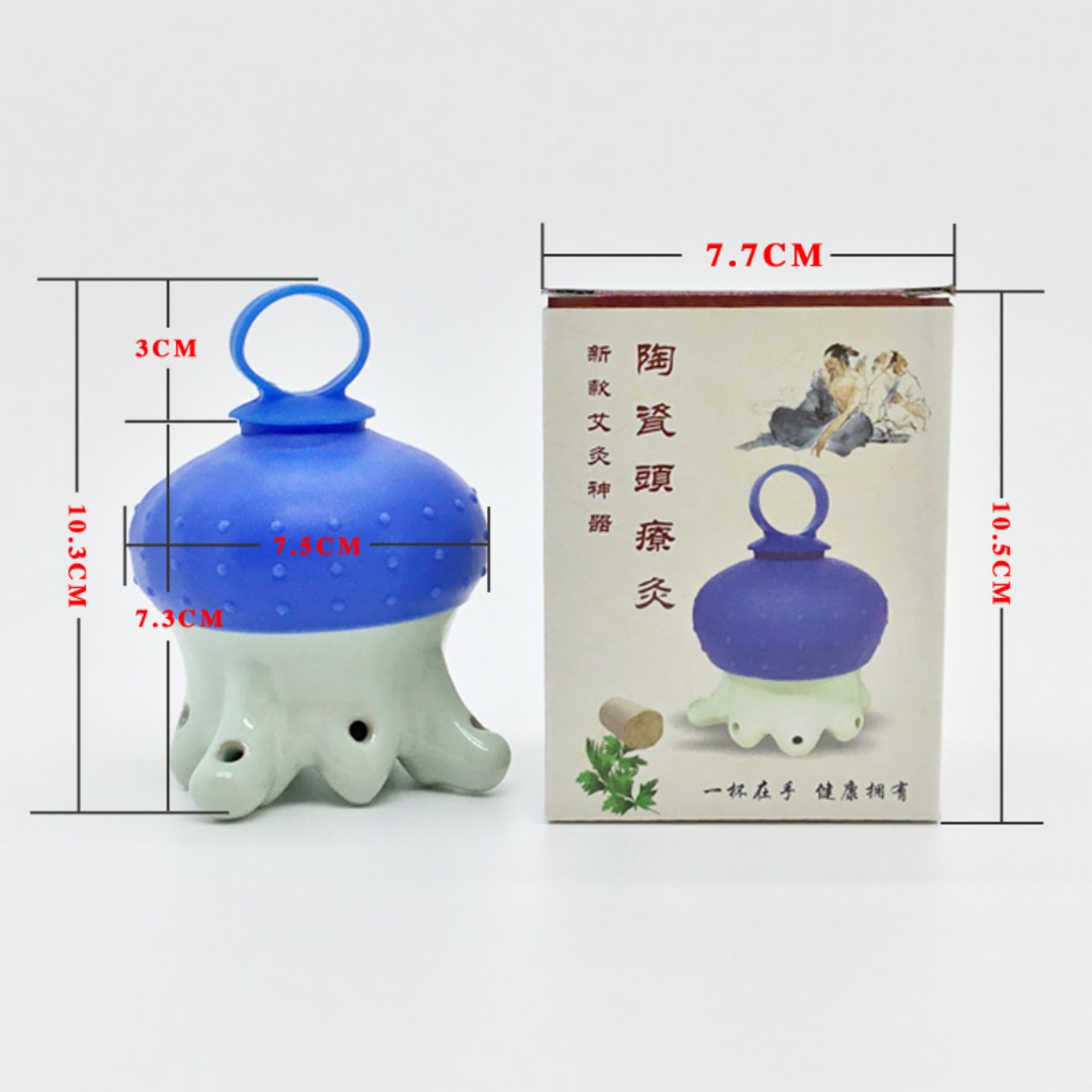 Cốc xông hơ ngải cứu massage đầu cổ vai bằng gốm sứ hình bạch tuộc