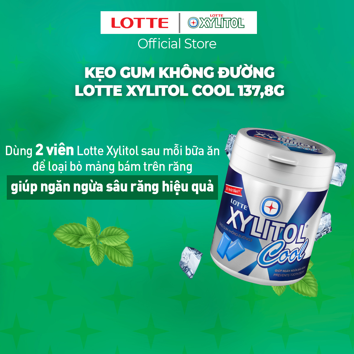 Combo 6 hũ Kẹo gum không đường Lotte Xylitol Cool 130,5 g