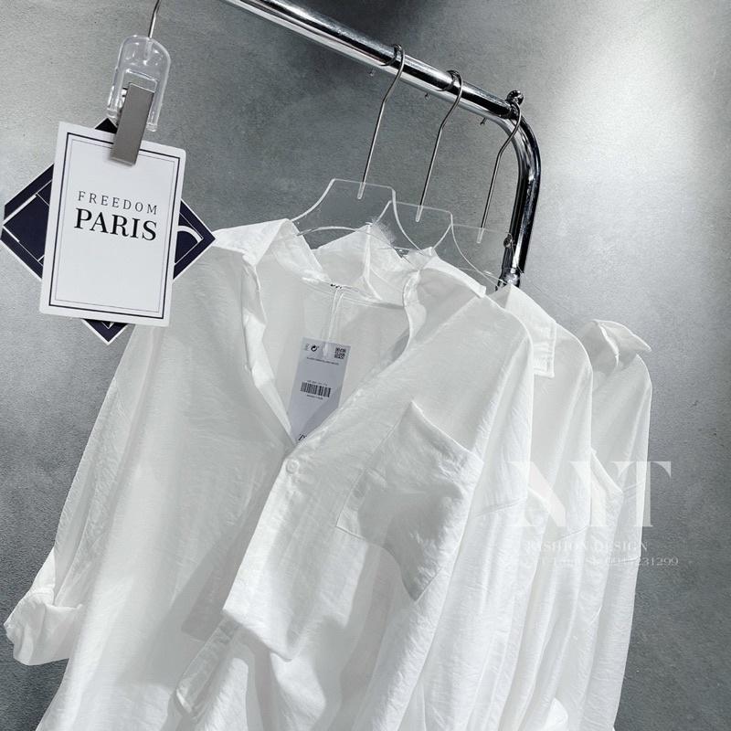 Áo Sơ Mi Form Rộng MOLA Màu Trắng Dáng Dài 1 Túi Kiểu Hàn Quốc Vintage Ulzzang Tiểu Thư Bánh Bèo Chất Đũi