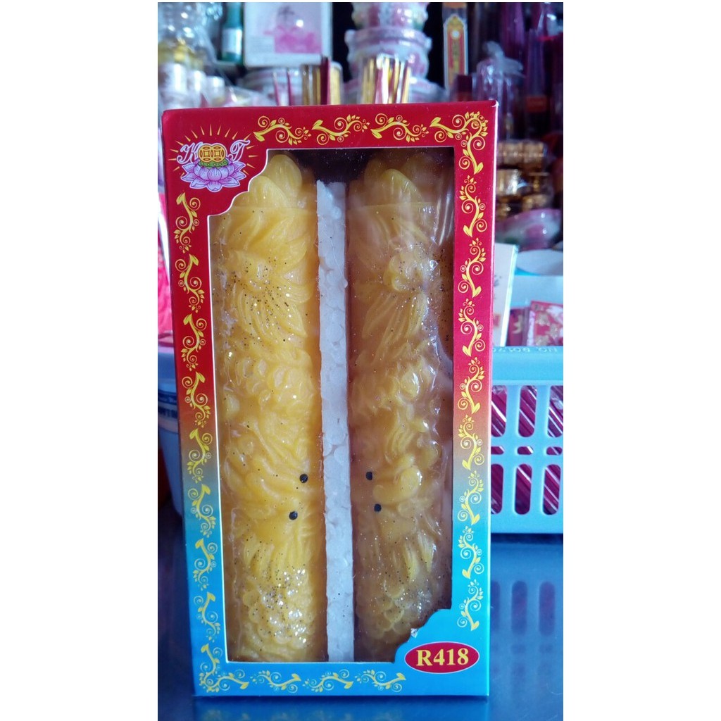 1 đôi đèn cầy chạm rồng 18cm