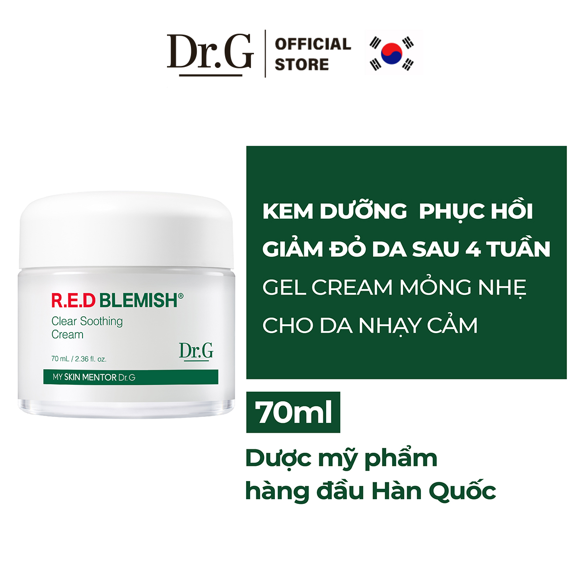 Combo Dr.G Kem dưỡng R.E.D Blemish Clear Soothing Cream 70ml và Nước tẩy trang PH Cleansing Water 490ml