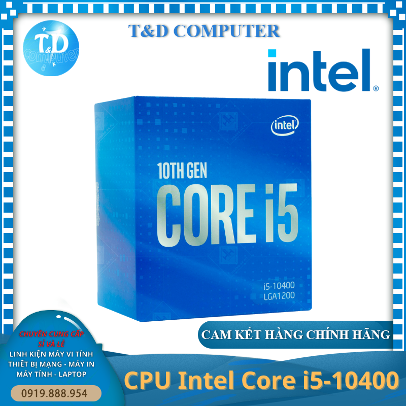 CPU Intel Core i5-10400 (2.9GHz turbo up to 4.3GHz, 6 nhân 12 luồng, 12MB Cache, 65W) - Socket Intel LGA 1200 - Hàng chính hãng Viễn Sơn phân phối